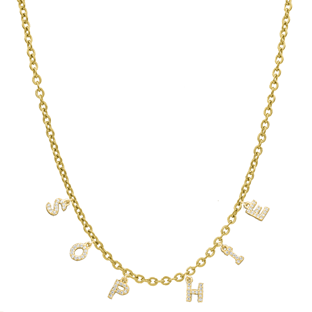 Elegant Mini Diamond Name Necklace 14K Gold Plated