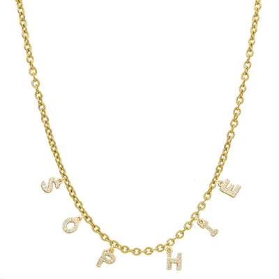 Elegant Mini Diamond Name Necklace 14K Gold Plated