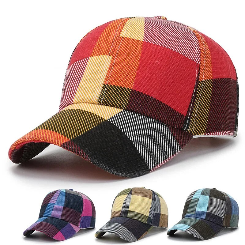 Unisex baseball cap with chequered print