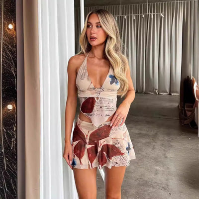 Artistic print halter style women's 2-piece set - Julieta