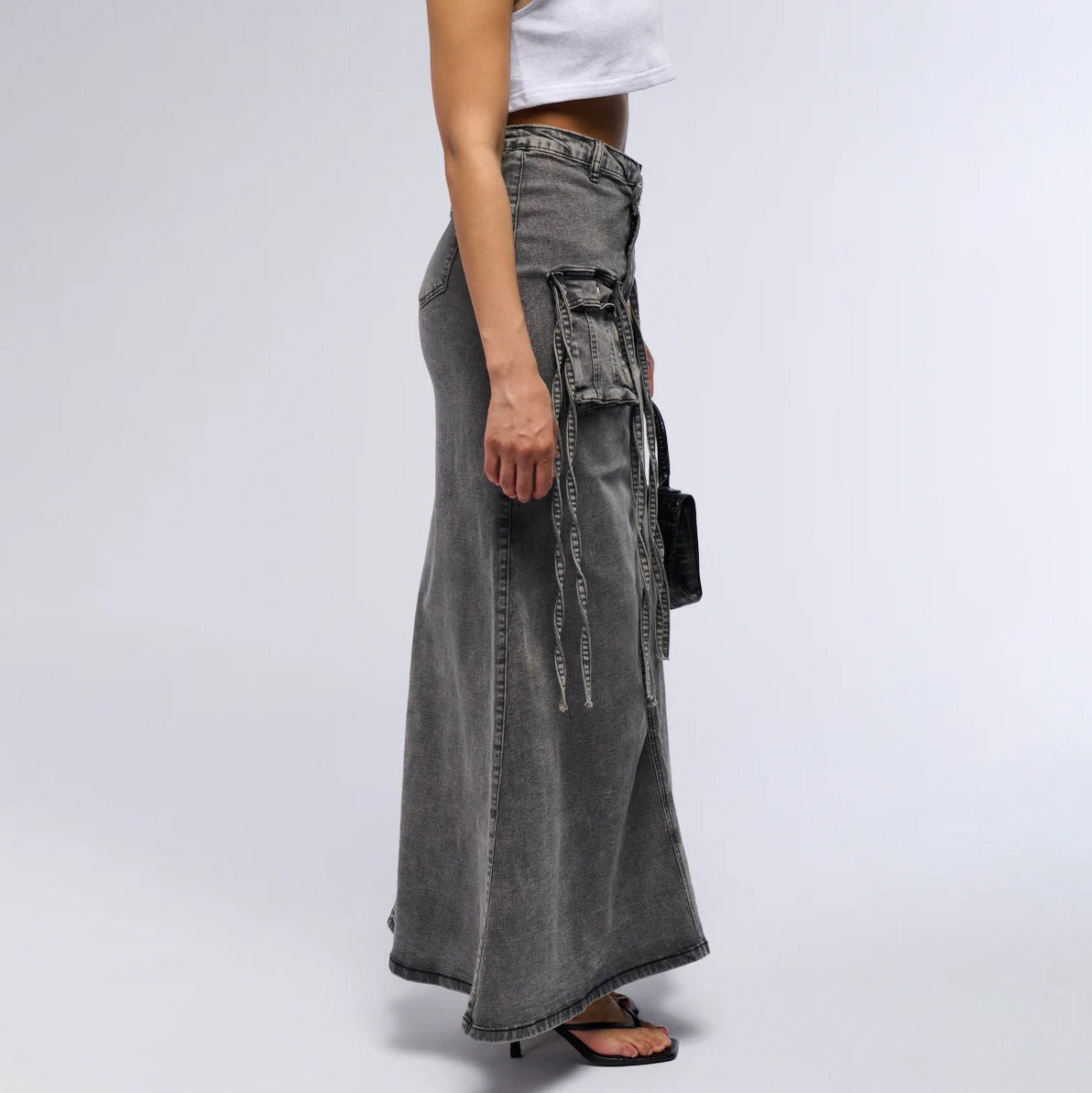 Women's denim long skirt with utility pockets straight style - Renata