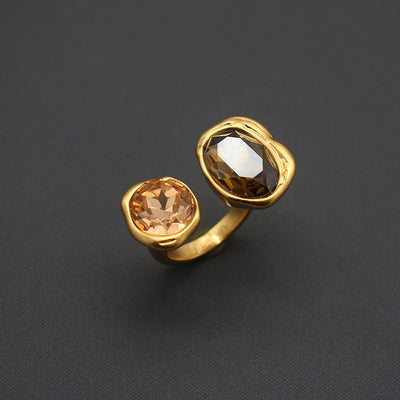 Women's Adjustable Gold Rhinestone Ring with Dual Gemstones - Eliane