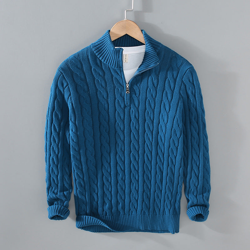 Cotton jumper with half zip for men