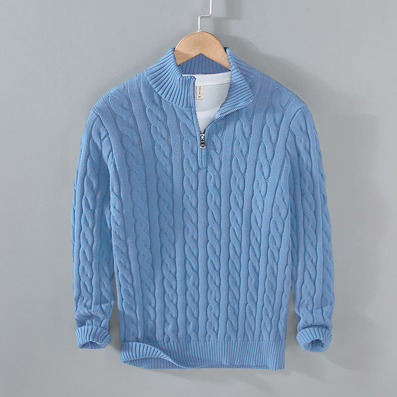 Cotton jumper with half zip for men