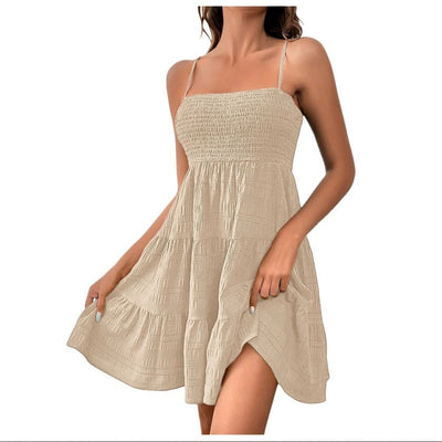 Sleeveless short dress with vibrant flounce - Melania