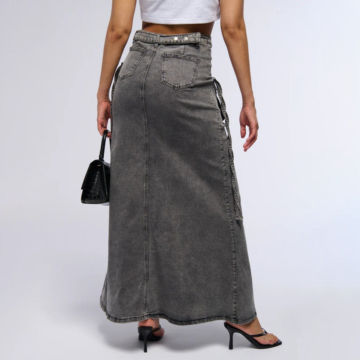 Women's denim long skirt with utility pockets straight style - Renata