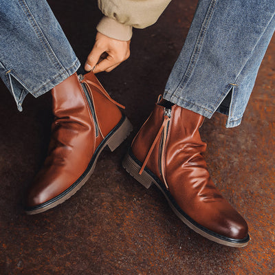 Men's leather ankle boots with side zipper - Alex