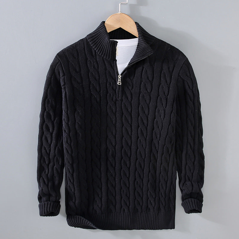 Cotton jumper with half zip for men