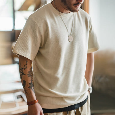 Men's short sleeve white waffle texture T-shirt - Brando