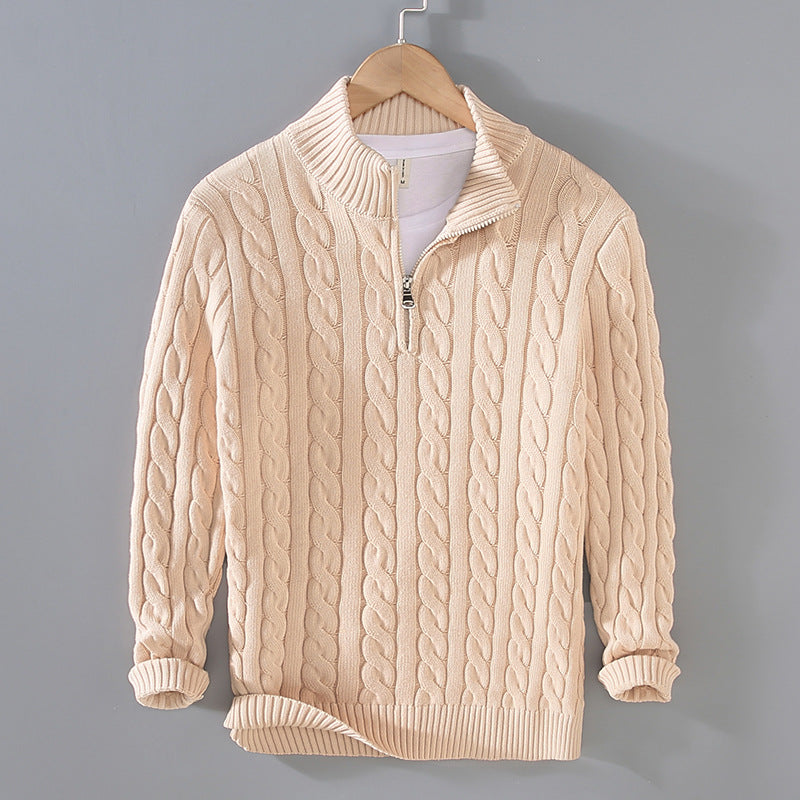Cotton jumper with half zip for men