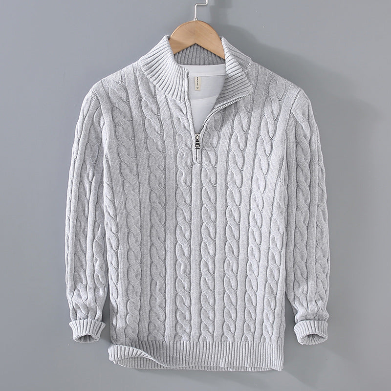 Cotton jumper with half zip for men