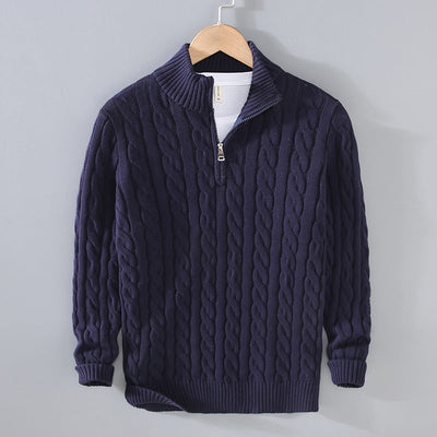 Cotton jumper with half zip for men