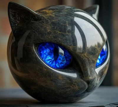 Elina's Eye – Mystical Feline Sculpture in Polished Marble