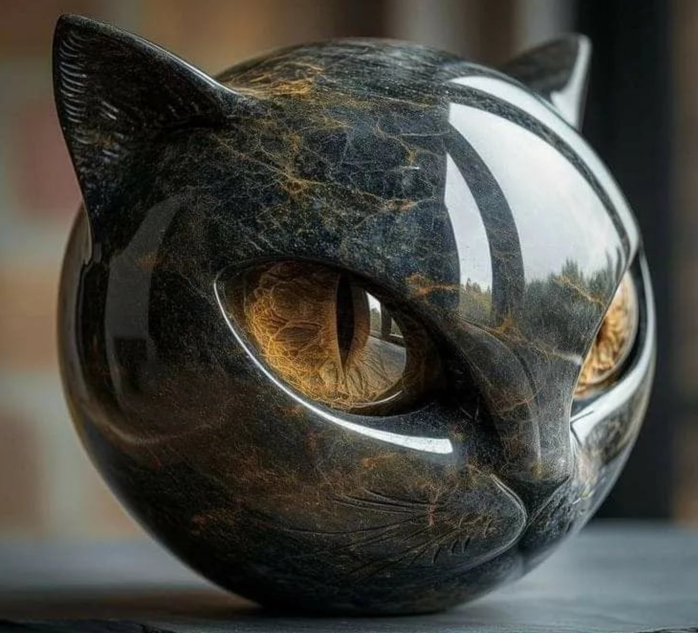 Elina's Eye – Mystical Feline Sculpture in Polished Marble