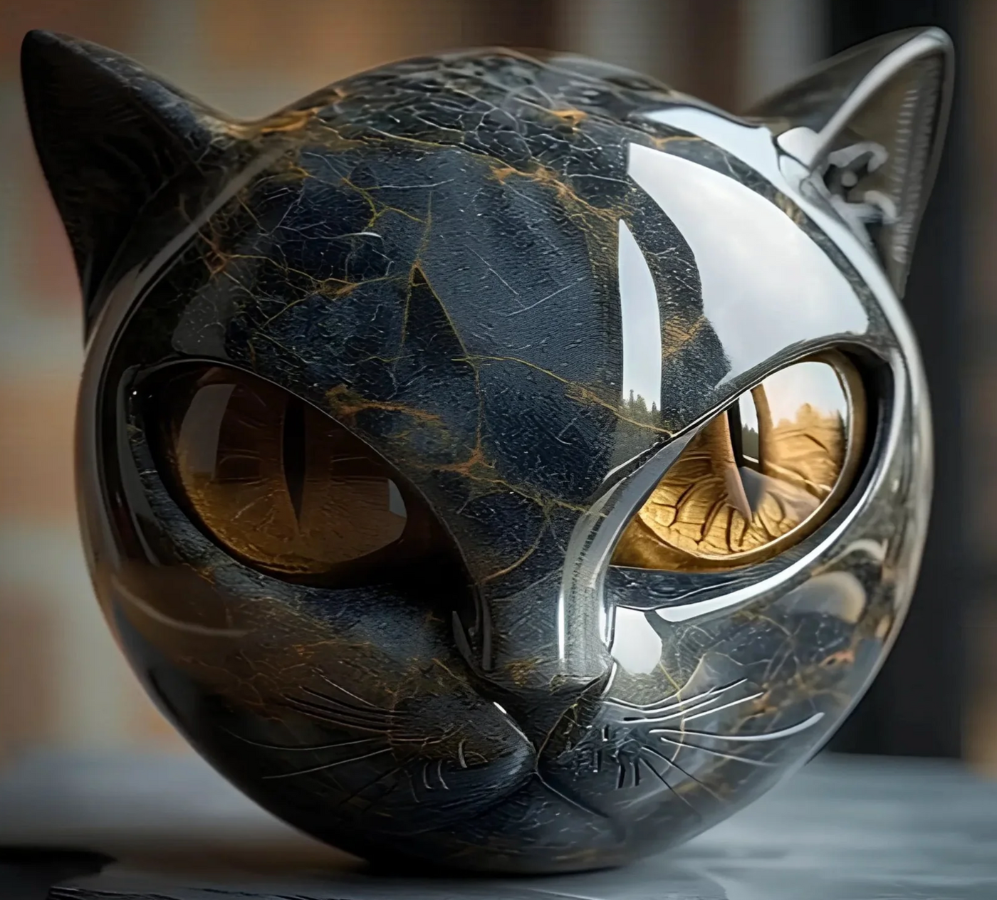 Elina's Eye – Mystical Feline Sculpture in Polished Marble