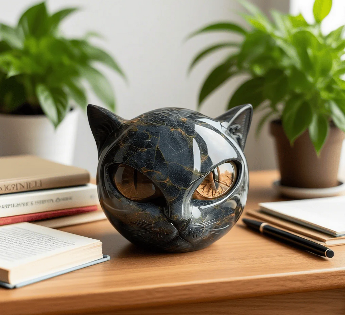 Elina's Eye – Mystical Feline Sculpture in Polished Marble