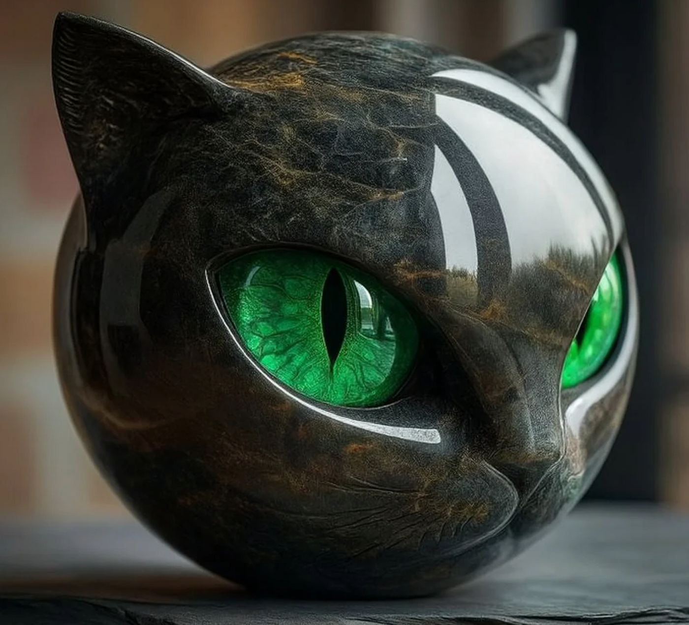 Elina's Eye – Mystical Feline Sculpture in Polished Marble