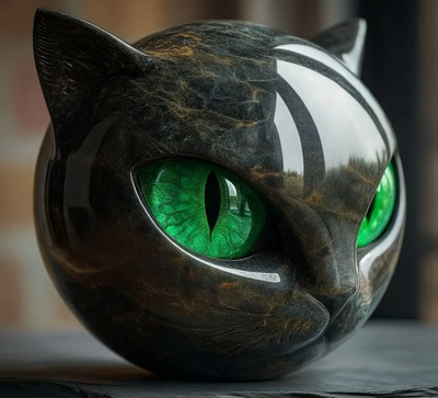 Elina's Eye – Mystical Feline Sculpture in Polished Marble