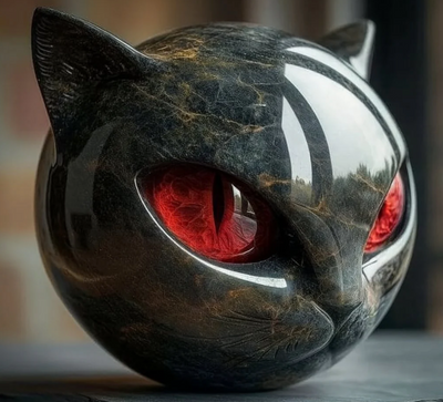 Elina's Eye – Mystical Feline Sculpture in Polished Marble