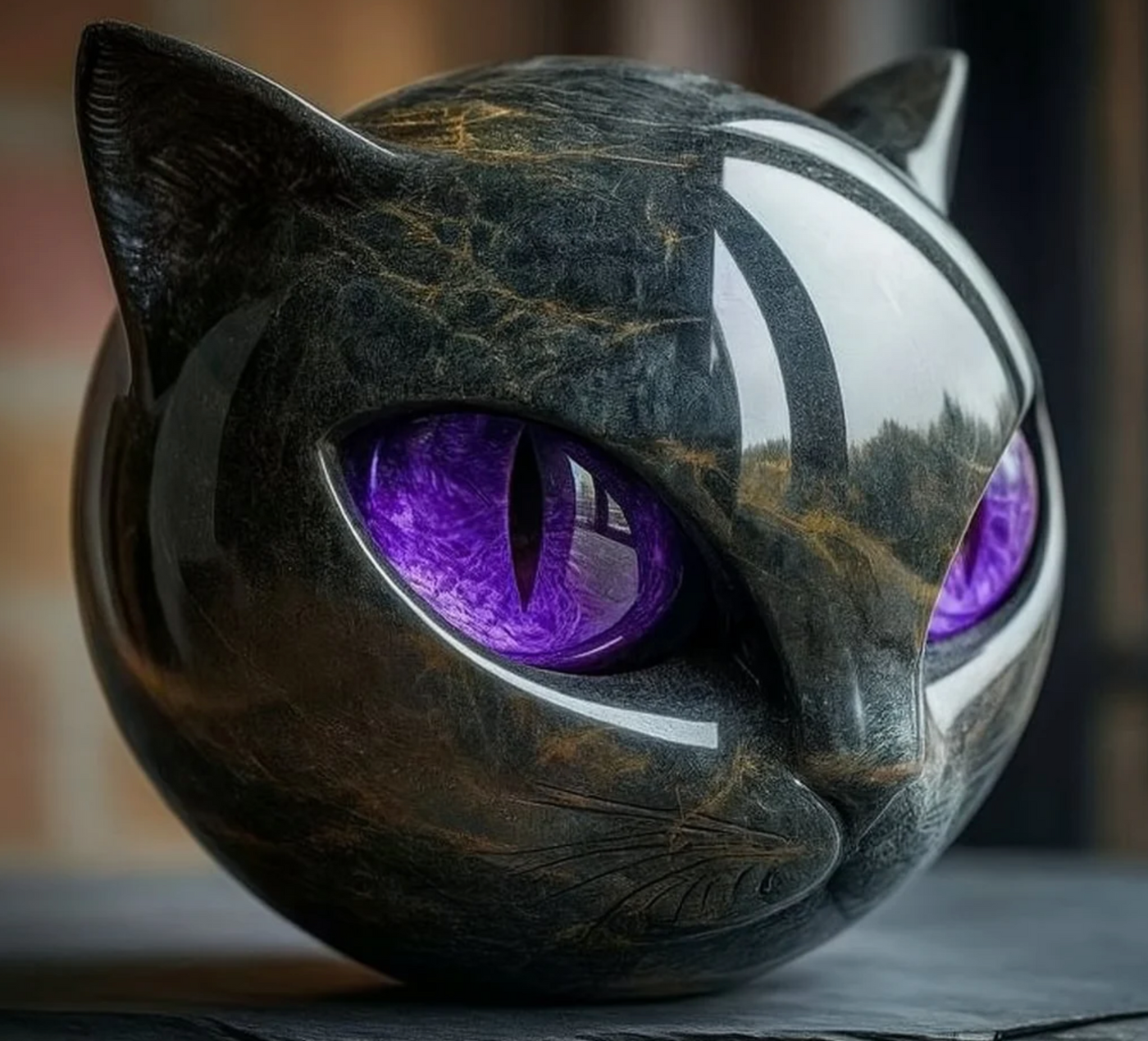 Elina's Eye – Mystical Feline Sculpture in Polished Marble