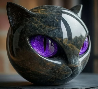 Elina's Eye – Mystical Feline Sculpture in Polished Marble