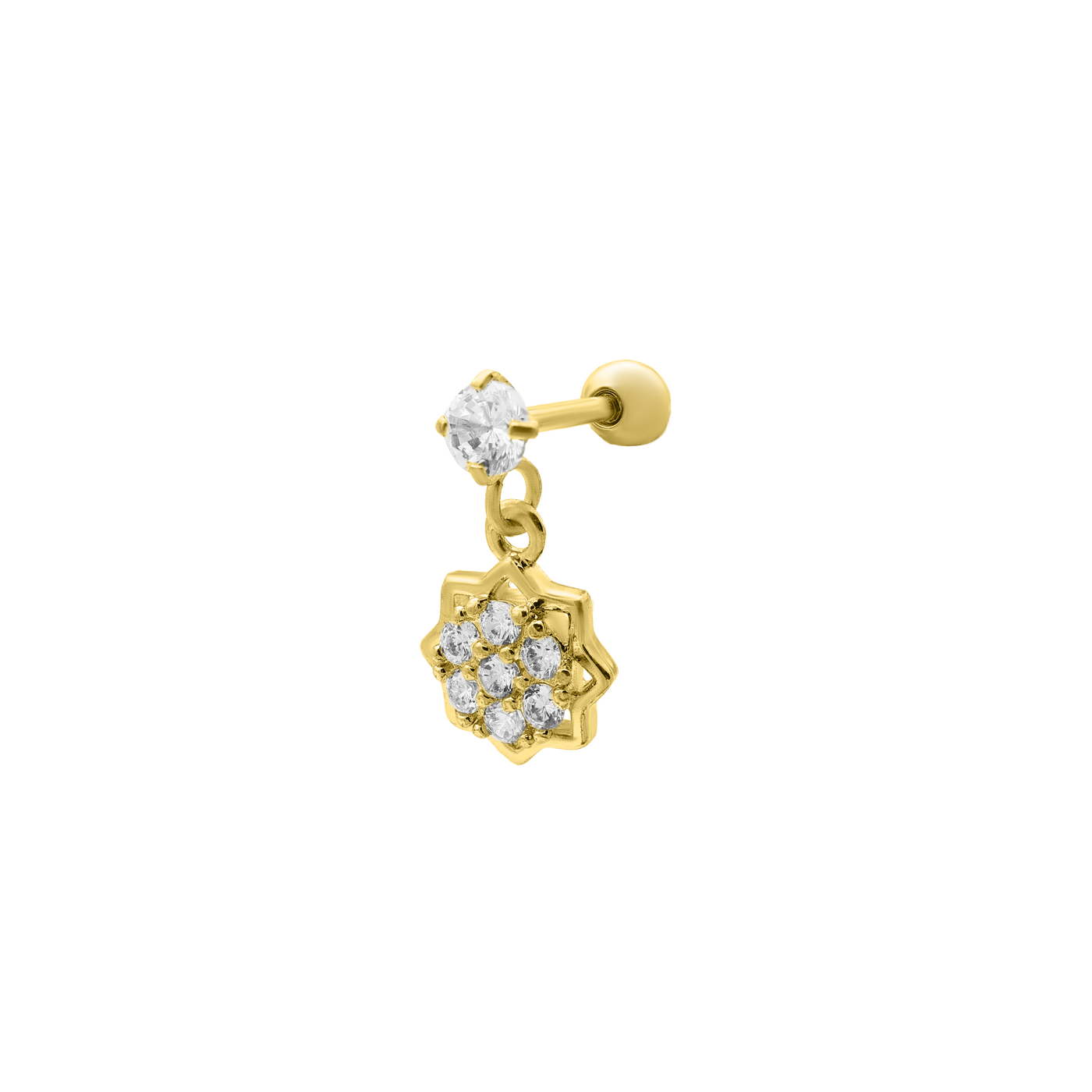 Dangling Stone Blossom Ear Piercing 14K Gold Plated