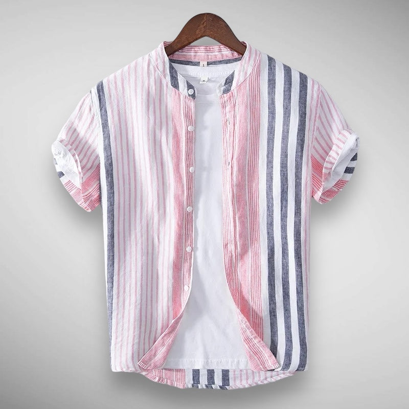 High-quality linen men's shirt in pink and blue