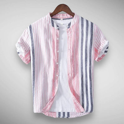 High-quality linen men's shirt in pink and blue
