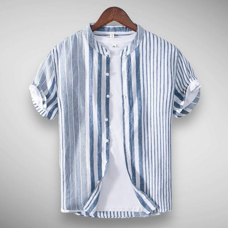 High-quality linen men's shirt in pink and blue