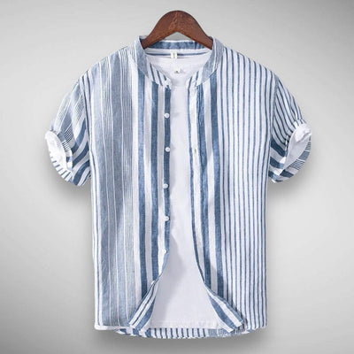 High-quality linen men's shirt in pink and blue