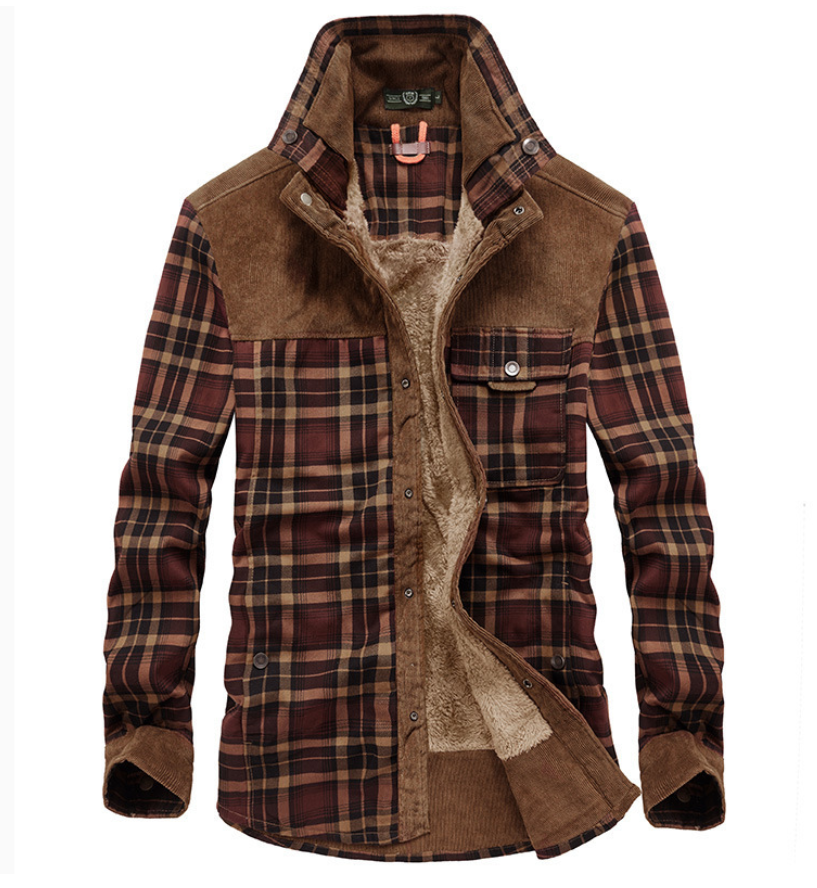 Men's Fleece-Lined Plaid Corduroy Shirt Jacket - Elias