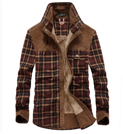 Men's Fleece-Lined Plaid Corduroy Shirt Jacket - Elias