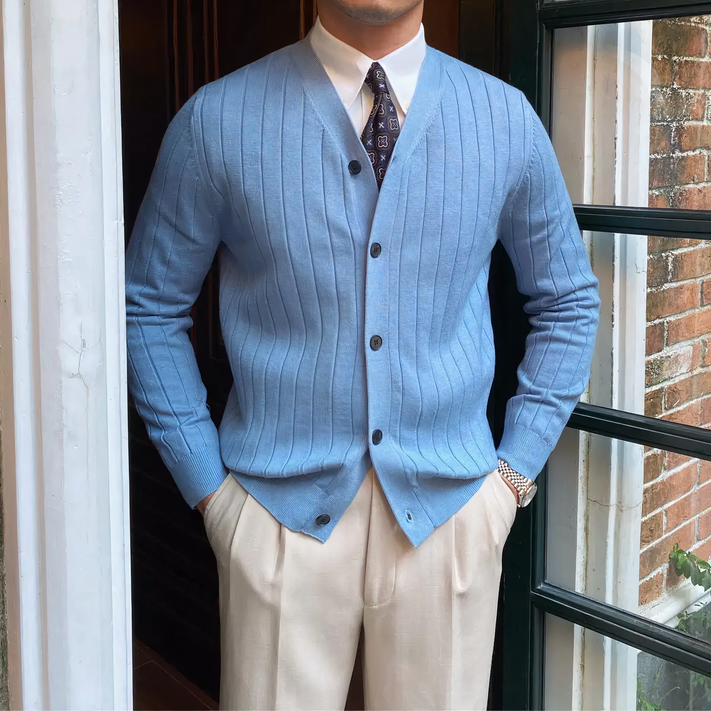 Men's Cardigan - Ribbed Knit - Formal Button-Up Style - Rafa