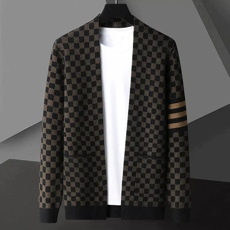Men's Open Front Checkered Cardigan - Royce