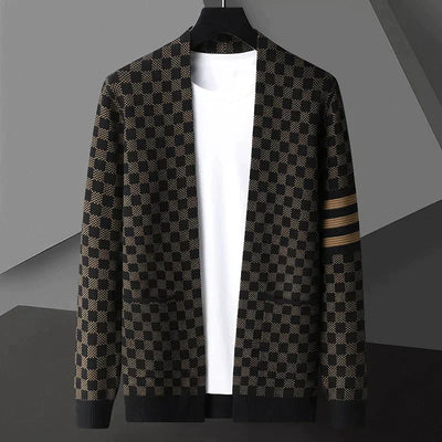 Men's Open Front Checkered Cardigan - Royce