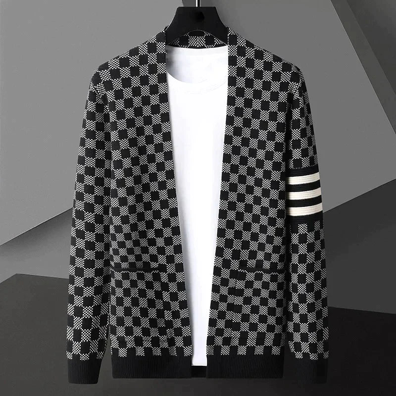 Men's Open Front Checkered Cardigan - Royce