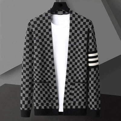 Men's Open Front Checkered Cardigan - Royce