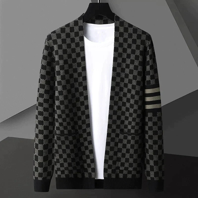 Men's Open Front Checkered Cardigan - Royce