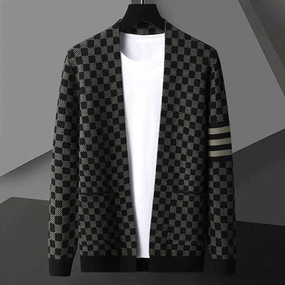 Men's Open Front Checkered Cardigan - Royce
