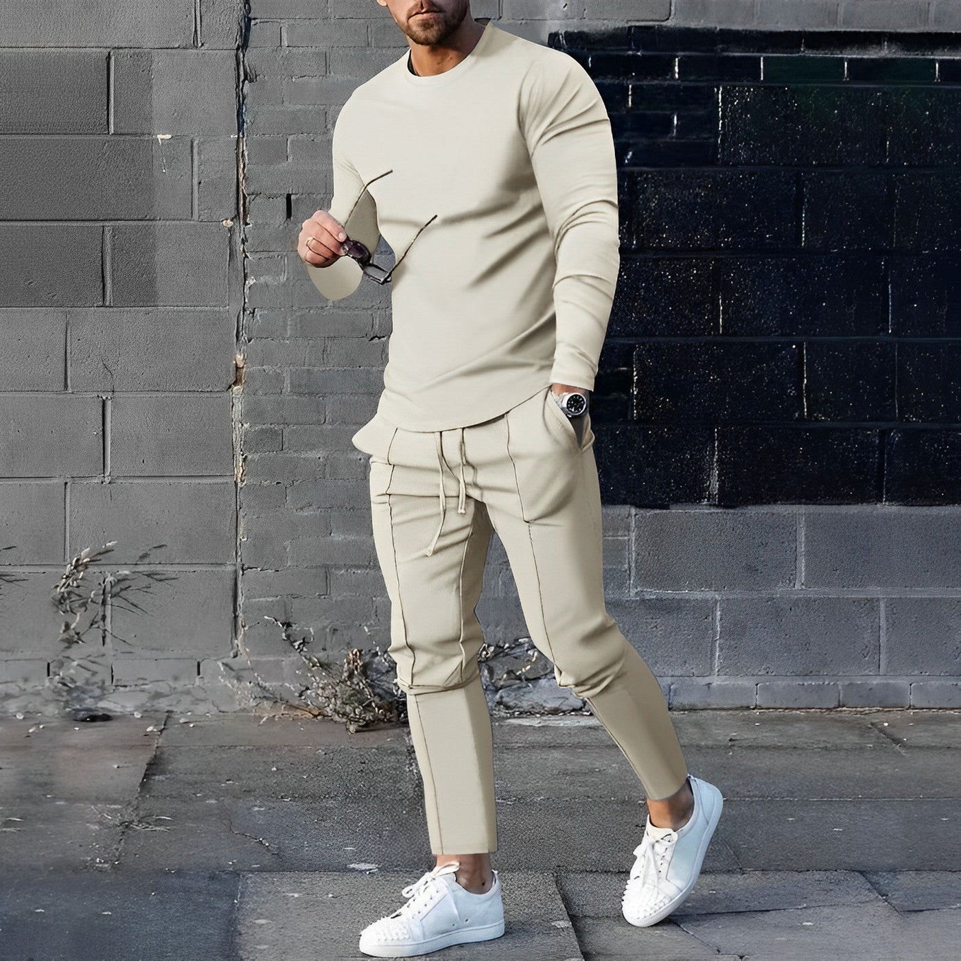Set - Men - Long Sleeve T-Shirt and Cropped Joggers - Elian