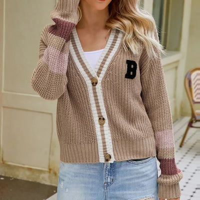 Women's Striped Knit Button Cardigan - Clémence