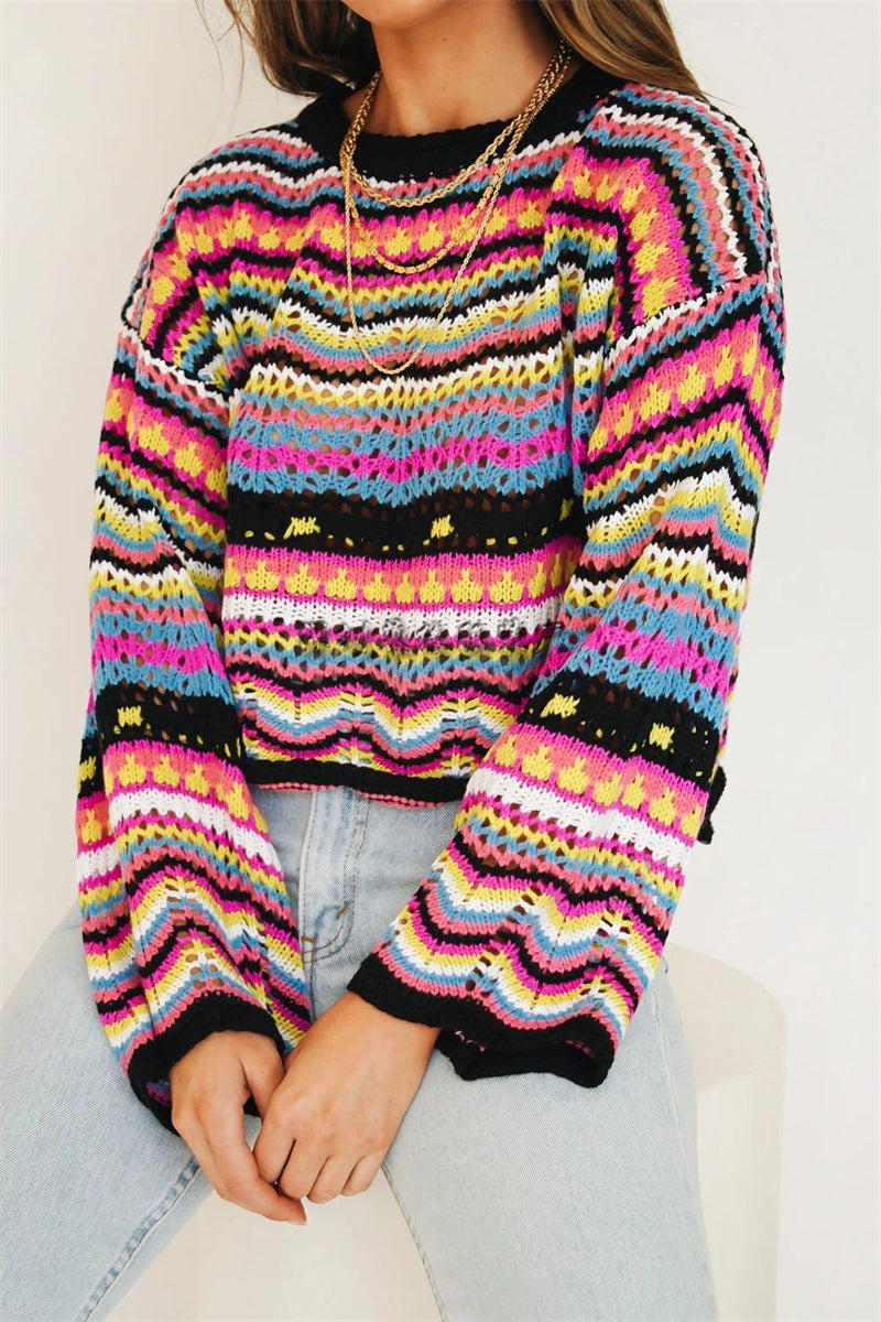 Gabrielle - Trendy knitted jumper with colourful stripes for women