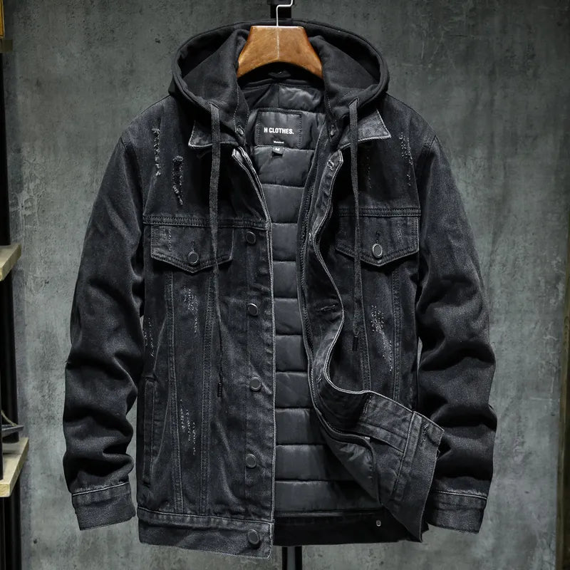 Men's denim jacket with hood - Shinji