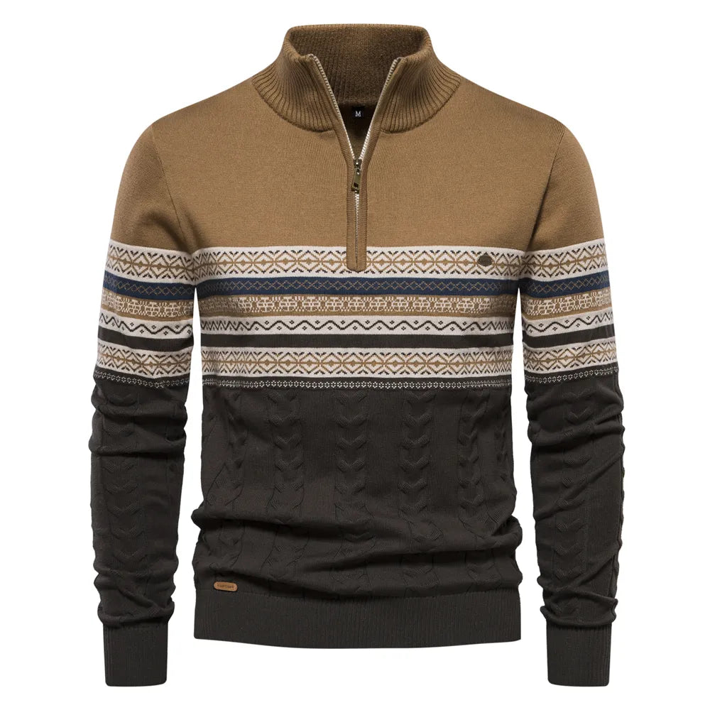 Knitted Jumper - Men - Nordic Pattern - Half Zip - Elias