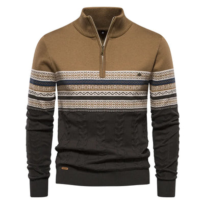 Knitted Jumper - Men - Nordic Pattern - Half Zip - Elias