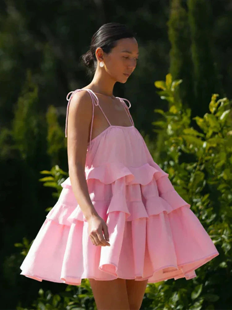 Reverie - Women's Multi-layer Ruffled Spaghetti Straps Dress