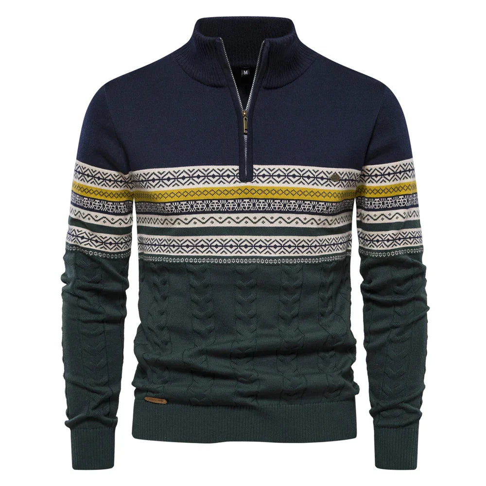 Knitted Jumper - Men - Nordic Pattern - Half Zip - Elias