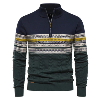 Knitted Jumper - Men - Nordic Pattern - Half Zip - Elias