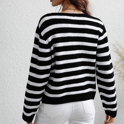 Women's Striped Knit Button Cardigan - Anaëlle