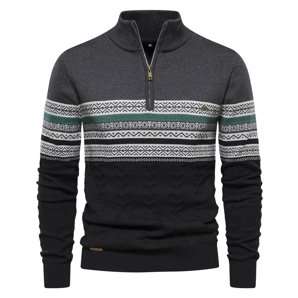 Knitted Jumper - Men - Nordic Pattern - Half Zip - Elias